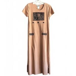 Piccalino Petites Womens Maxi Dress Beige/ Tan Size 4P Artsy Boho